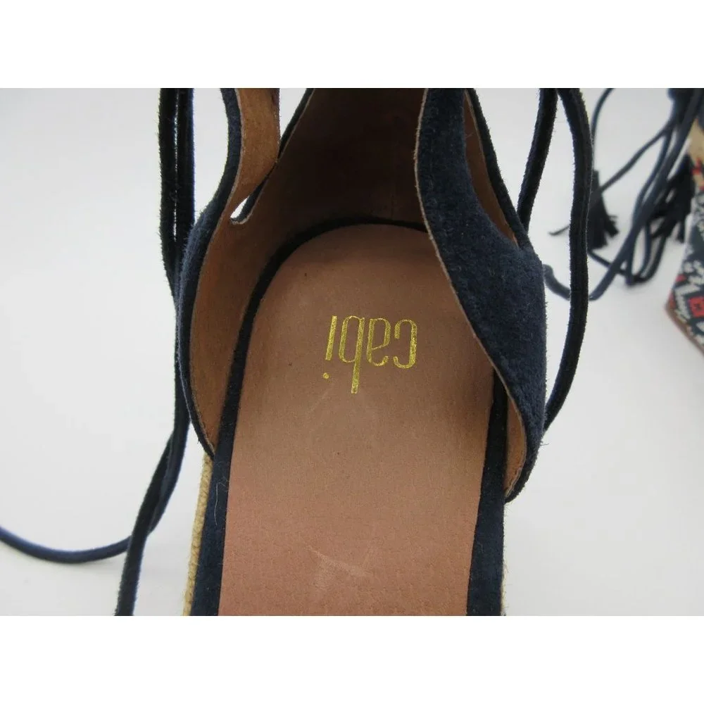 Cabi navy‎ leather Isla wedge espadrilles sandals